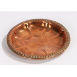J Sankey & Sons copper dish, with beaded rim, stamped to base, 9cm diameter