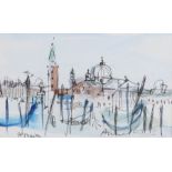 Anne Pehn (20th Century), St Marks, pen, ink & watercolour, housed in a silvered glazed frame, the