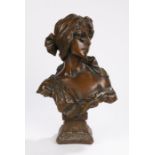 Emmanuel Villanis (1858-1914), 'Cendrillon', a bronze bust depicting a lady wearing a headscarf,