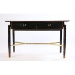 G-plan Librenza side table, with two frieze drawers, raised on turned ebonised legs with gilt caps