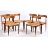 Arne Hovmand-Olsen for Mogens Kold, a set of six Danish teak dining chairs with curved cresting