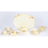 Crown Ducal Sunburst pattern porcelain, to include meat plate, tea cup and saucer, coffee cup and