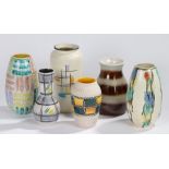 Collection of six West German and similar art pottery vases, to include pieces by Bay, etc. (6)