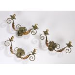 Three Art Nouveau style light fittings, each with two scroll and leaf decorated branches, 35.5cm