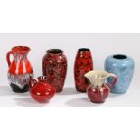 Collection of six West German and similar art pottery vases and jugs, to include pieces by Jasba,