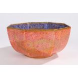 Wedgwood lustre bowl, of octagonal form, the mottled blue interior and mottled orange exterior