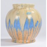 Ruskin pottery vase the blue and light puce ground with running cream glaze decoration, stamped