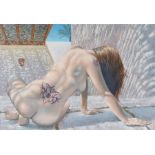 Krys Leach, "Villa 5", tattooed female nude, signed oil on canvas dated Nov '14, unframed, the oil
