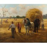 Late 19th Century oil on canvas, figures gathering the harvest, signed indistinctly lower right,