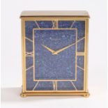 Jaeger le Coultre mantel clock, the gilt bass case housing the lapis lazuli effect dial, the