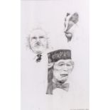 Stuart Edwards, facial studies of three actors, possibly from the Wind in the Willows? signed pencil