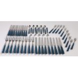 Part canteen of french table cutlery, with tapering lapis lazuli effect handles, consisting of