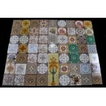Collection of Edwardian and later square tiles, the majority with transferred foliate decoration (