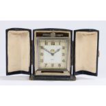JAZ early 20th Century French boudoir clock, the chrome case with swing handle, the dial with Arabic