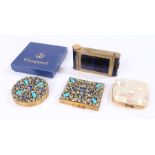 Art Deco camera compact in blue "tortoiseshell" enamel with a cigarette holder, money clip and