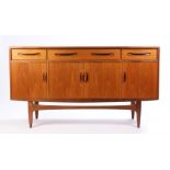 G-Plan teak sideboard, the frieze with central fitted cutlery drawer flanked by two further