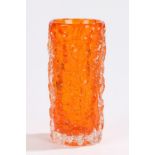 Whitefriars tangerine coloured bark vase by George Baxter, 19cm high