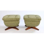 Pair of Parker Knoll footstools, with green button upholstered cushion tops, raised on X form