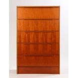 Mid 20th Century teak chest of five long drawers, on a plinth base, 74cm wide