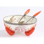 Wedgwood lobster salad bowl and matching tongs, the tongs with lobster claw form terminals, the bowl