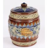 Royal Doulton tobacco jar and cover, with interior tamper, the lid with leaf decoration, the central