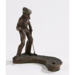 Mark Hopkins bronze sculpture depicting a golfer celebrating a putt, signed and dated '89,