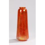 Ruskin pottery vase, of cylindrical tapering form, the mottled orange ground with iridescent finish,