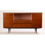Avalon Yatton teak veneered sideboard, with central open recessed above two drawers, flanked by