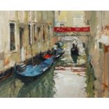 John Yardley (b.1933), Venetian backwater, signed oil on canvas, housed in a contemporary wood &