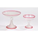 Edwardian glass tazza, the cranberry and clear glass rim above a frosted bowl and stem, on a