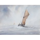 Peter Toms, (1940) Boat at sail, signed watercolour, 23cm x 17cm