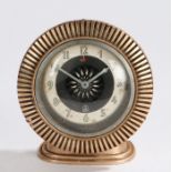 20th Century Equity alarm clock, housed in a copper effect reeded case, the dial with Arabic