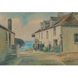 Ruth Pinder, Port Gaverne Cornwall, signed watercolour, housed in a hessian mounted cream frame, the