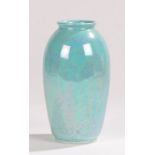 Ruskin pottery vase, the mottled turquoise and grey ground with iridescent finish, stamped marks