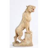 Marble carving, depicting a roaring tiger with front feet raised on a plinth, 52.5cm high