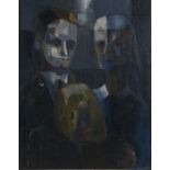 Francesc Vilallonga (B1934), abstract figure depicting two figures, signed oil on board, housed in a