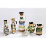 Collection of six West German and similar art pottery jugs, to include pieces by Jasba, Bay, etc. (