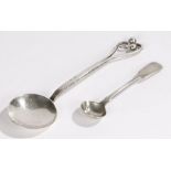 Arts and Crafts Silver spoon, London 1913, maker Albert Edward Bonner, with circular beaten bowl.