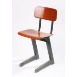 Late 20th Century child's chair, with curved wooden splat back and seat, raised on a metal frame