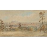 John Ladds (1835-1926), Finsbury Park, landscape scene with a red brick church, Initialled