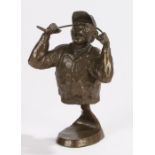 Mark Hopkins bronze sculpture depicting a disgruntled golfer bending a club around the back of his