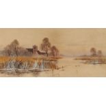 Frederick Gordon Fraser, riverside scene with church, signed watercolour, housed in a gilt frame,