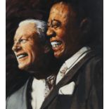 Gill Levin, 20th Century British School, Satchmo & Hoagy, signed and dated 1990 oil on board, 39cm x