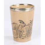 Doulton Lambeth Hannah Barlow beaker, the silver collar London 1872, maker William Thomas Wright &