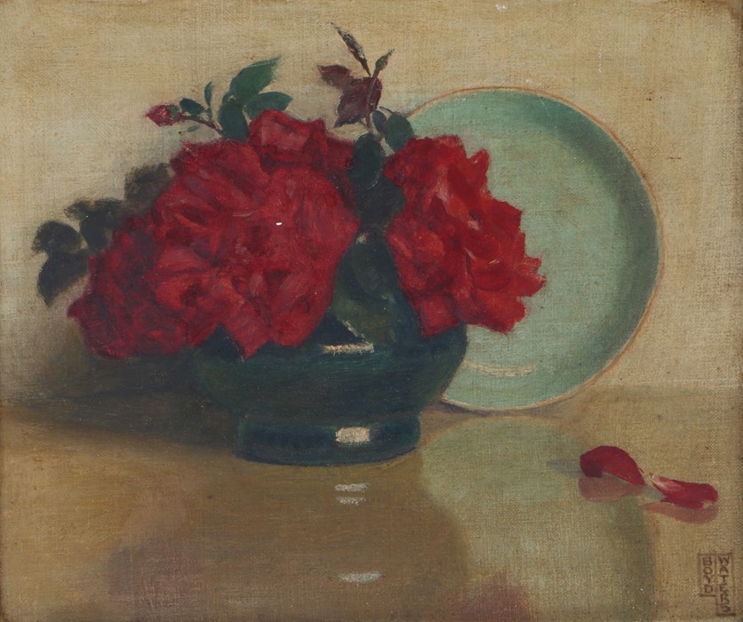 Frederick Boyd Waters (1879-1967) Sill life of flowers with a bowl and dish, signed oil on board,