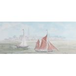 June Melhuish, "Towards Harwich", signed watercolour, housed in limed frame, the watercolour 43cm