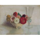 Frederick Boyd Waters (1879-1967) Still life of flowers and a wine glass, signed oil on board,