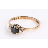 9 carat gold sapphire an diamond set ring, ring size L