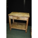 Victorian pine side table, with single frieze drawer, on square legs united by a flattened