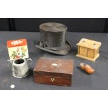 Works of art, to include a rosewood box, novelty shoe, a coaster cabinet, silver plated sugar bowl